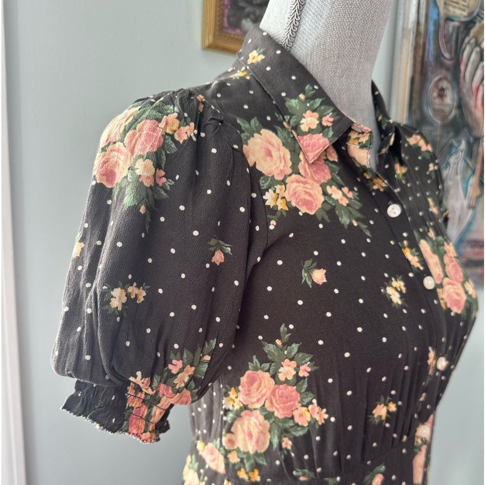 American Eagle AE Floral Polka Dot Puff Sleeve Grey Shirt Dress size XS - Picture 6 of 9